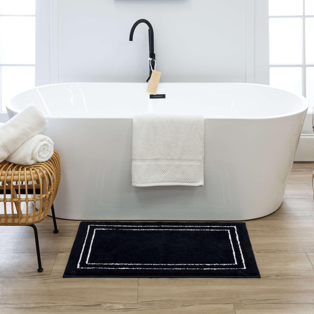 Mohawk Home Corona Casual Geometric Black 1' 5" X 2' Machine Washable Bath Mat Perfect for Bathroom