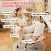 YCKEGEW Soft Desk Chair Computer Swivel Chair with Adjustable Backrest and Armrest,Adjustable Armchair with Ottoman,Upholstered Ergonomics Home Office Chair (Color : Beige, Size : with Footstool) view 3
