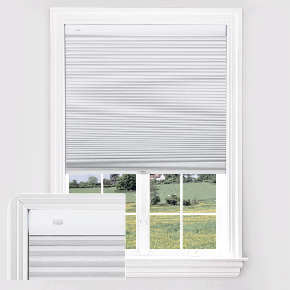 UrMoon No Tools No Drill Cordless Cellular Shades for Windows Tension Honeycomb Window Shades Blinds for Indoor Windows, Easy to Install, Blackout White, 55 1/2" W x 48" H