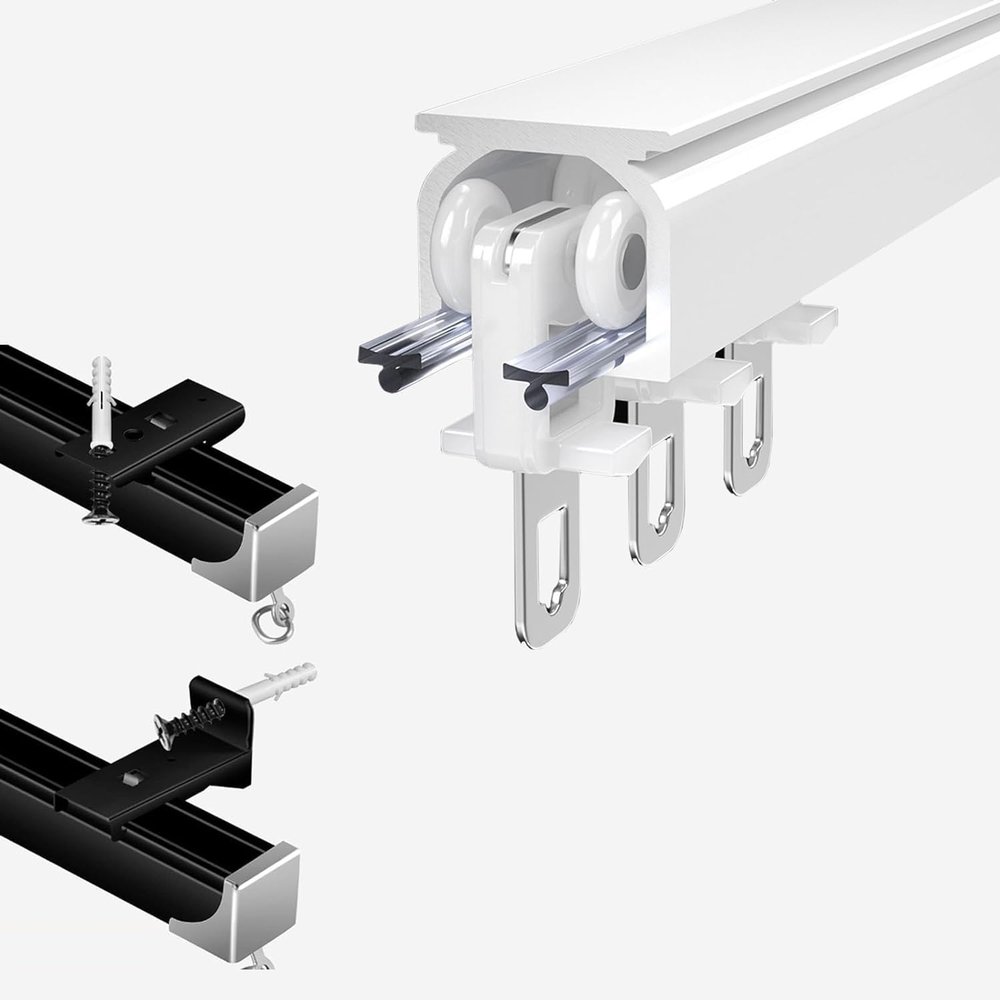 CuKYi Curtain Rail Track Sliding Room Divider Curtain Track System,Heavy Wall Mount Curtain Track Outdoor Ceiling Track Kit, with Stainless Steel Silent Rollers, Rugged Waterproof Mute Smooth (Color