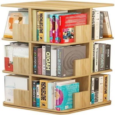 HOBIBA bookcases Rotating Bookshelf 360 Book Storage Rack Picture Book Rack Living Room Multi-Layer Storage Rack Light Walnut Display Corner Standing Bookshelf(Size:3 Layers(40 * 40 * 97cm))