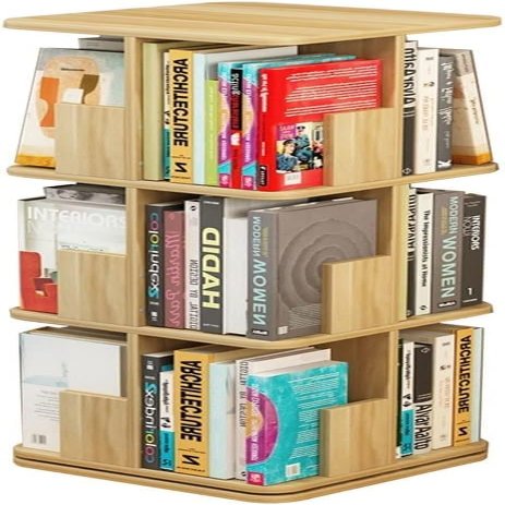 HOBIBA bookcases Rotating Bookshelf 360 Book Storage Rack Picture Book Rack Living Room Multi-Layer Storage Rack Light Walnut Display Corner Standing Bookshelf(Size:3 Layers(40 * 40 * 97cm))
