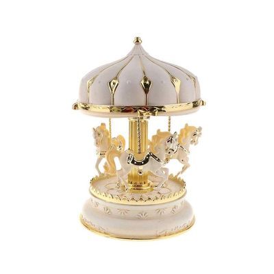 Carousel Music Box, Carousel Music Box Color Change LED Light Luminous Rotating 3-Horse Carousel Horse Music Box Kids Girls Baby (Color : Pink) (White)