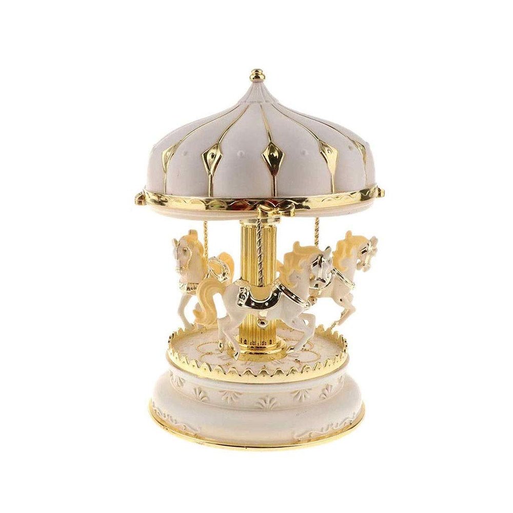 Carousel Music Box, Carousel Music Box Color Change LED Light Luminous Rotating 3-Horse Carousel Horse Music Box Kids Girls Baby (Color : Pink) (White)