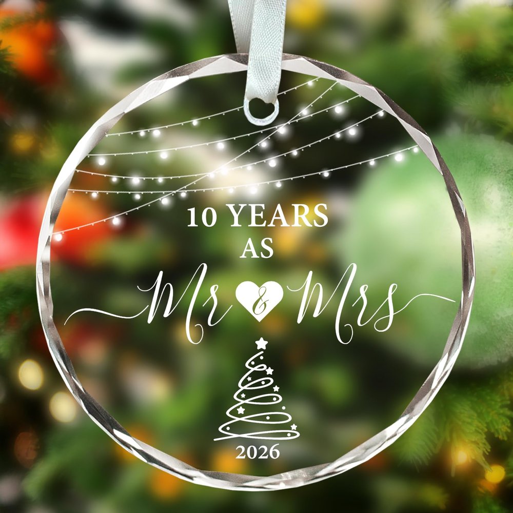 10 Year Anniversary Ornament 2026, 10th Anniversary Wedding Gifts for Couple, 3" Glass Keepsake Valentines Gifts for 10 Year Wedding Christmas Ornaments 2026