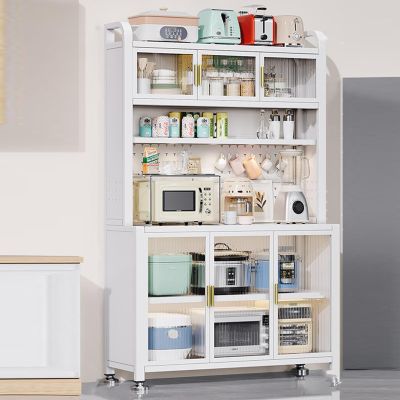 6-Tier Bakers Racks for Kitchens, Large Kitchen Cabinet for Dishes, Microwave Stand with Pegboard, Open Operator Console, for Kitchen, Dining Room, Living Room (Color : White, Size : 120cm/47in)