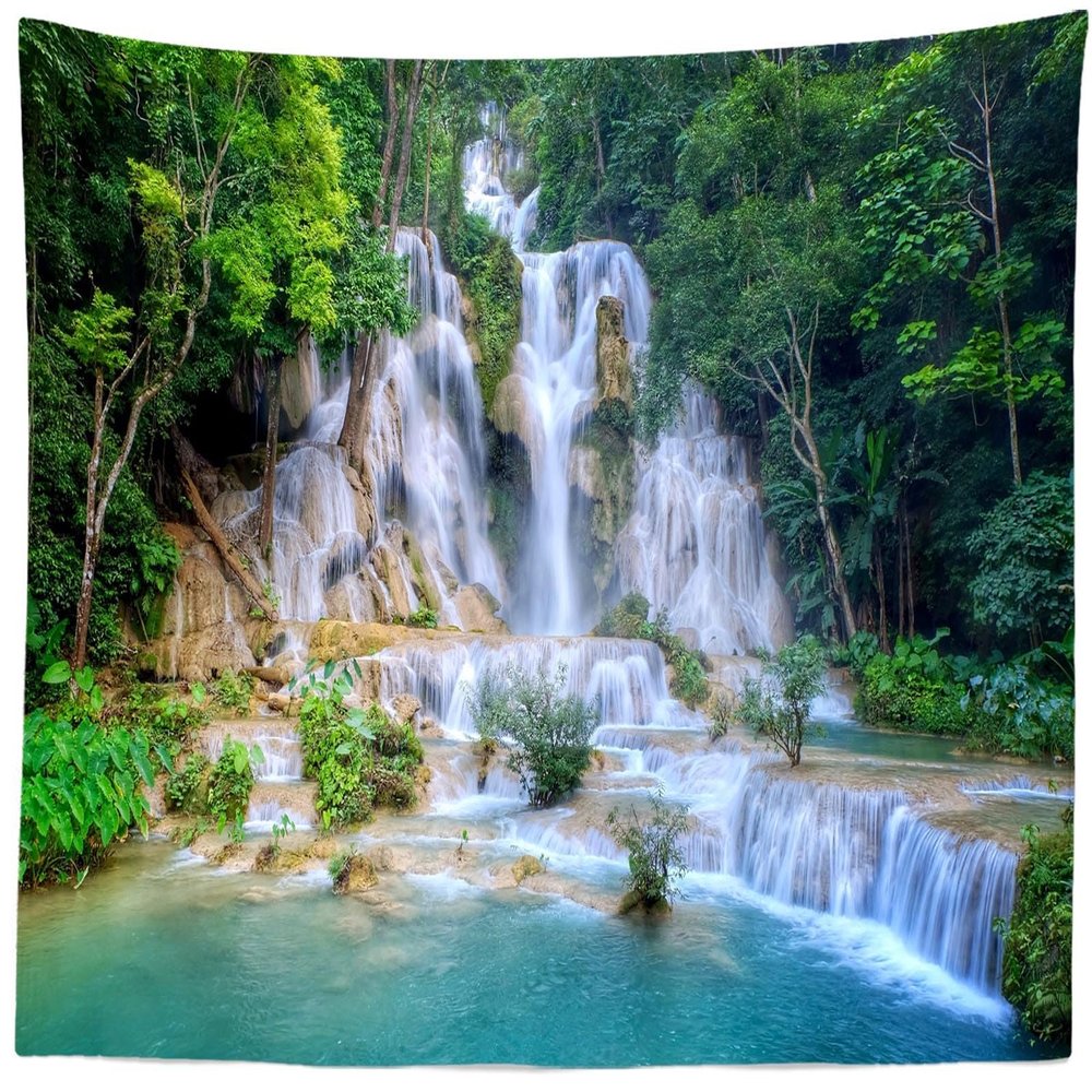 CORFOTO 140x117 Inch Waterfall Tapestry Spring Forest Waterfall Landscape Wall Hangings for Kids Adults Bedroom Living Room Wall Aesthetic College Dorm Wall Hanging Decoration