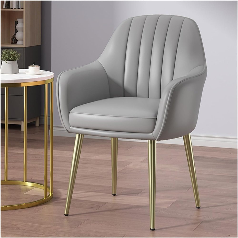 ELODEK Accent Faux Leather Armchairs Upholstered Side Chair with Golden Metal Legs for Living Room,Desk Chair Makeup Chairs (Color:Gray)