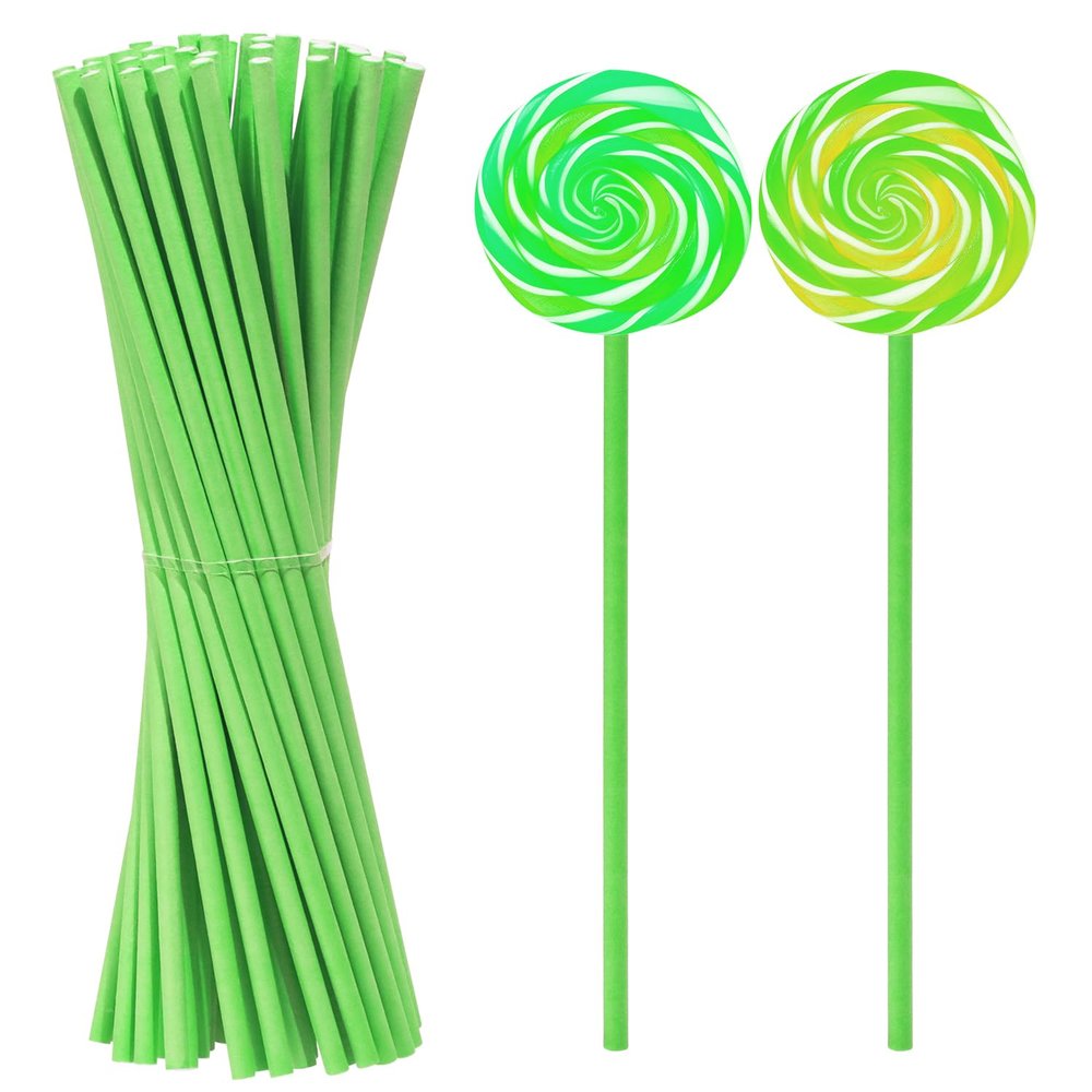 PPhtony 50Pcs Candy Paper Sticks Candy Making Treat Stick for Christmas Birthday Party Cake Pop Cupcake Topper Rainbow Candy Cookie Dessert Chocolate Sucker (Light Green, 3.5x150mm)