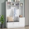 Elegant Design 4-in-1 Hall Tree with Comfort and Storage Solutions, Functional Hallway Shoe Cabinet with Bench&Cushion, Modern Coat Rack with Hooks for Entryways Living Room Hallway (White-@05) view 2