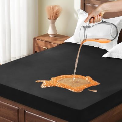 Full Mattress Protector Waterproof, Breathable Noiseless Bed Cover with Deep Pocket 6"-18", Machine Washable Mattress Cover Full for Bedroom, College Dorm, Hotel (Black, 54'' X 76'')