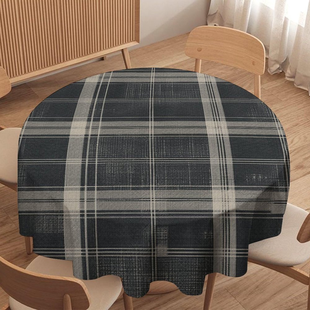 Yinrune Chinoiserie Buffalo Plaid Round Tablecloth Black with Tan Asian Table Cloth 60x60in Table Cover Outdoor Washable Polyester Table Decor for Picnic Banquet Party Kitchen