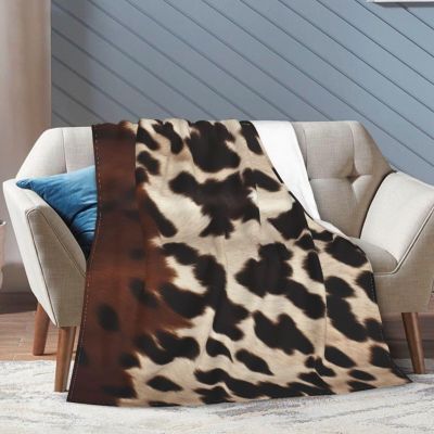 KHiry Fuzzy Throw Blanket for Living Room Brown Cowhide Throws Blanket Lightweight Blankets for Couch Micro Ultra-Soft Double Sided Fuzzy Blankets for All Season 40""x30"", Black