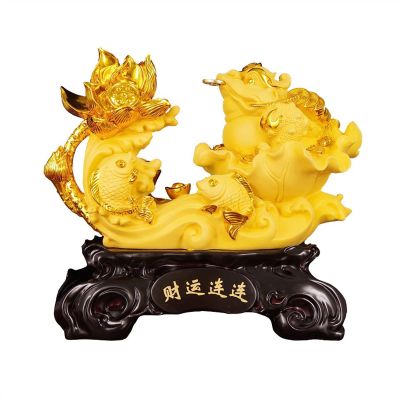WAOCEO Fengshui Statue Gather Money Three-Legged Toad Ornament Lotus Carp Zen Decoration Golden Frog Feng Shui Statue Home Desktop Decor (Size : L)