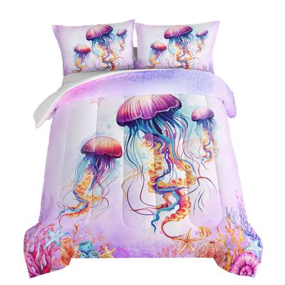 HOSIMA Pink Jellyfish Comforter Set King Size for Adults Kids,Marine Life Theme Bedding Set,The Underwater World Watercolor Tie Dye Bedding Room Decor for Girls with 2 Pillowcases.