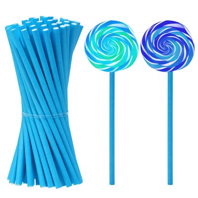 PPhtony 50Pcs Candy Paper Sticks - Rainbow Candy Making Treat Stick for Christmas Birthday Party Cake Pop Cupcake Topper Cookie Dessert Chocolate Sucker (Blue, 3.5x100mm)