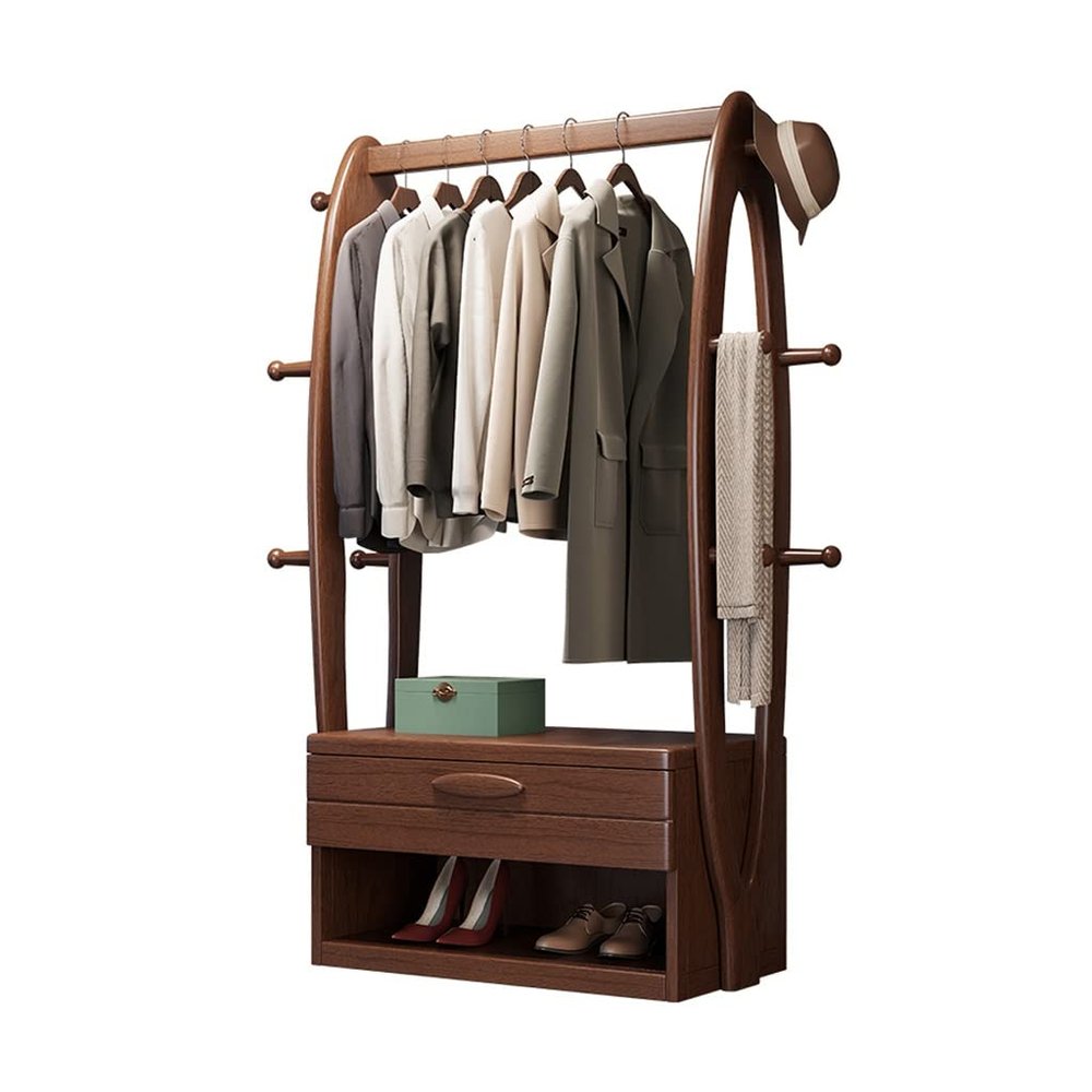 BABETT Coat Rack Freestanding Hall Tree Stand Creative Coat Rack Floor Bedroom with Drawers Living Room Hanging Clothes Multifunctional Storage Shoe Rack Coat Tree Standing Coat Rack