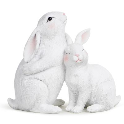 Hodao Happy Resin Bunny Decorations - Cute Rabbit Indoor Home Decor & Gifts (White Rabbit)