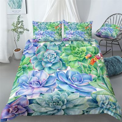 Desert Plant Succulent Decoration Cacti Comforter Set Bed in A Bag 7PCS Succulents Bedding Set,includ 1 Fitted Sheet + 1 Comforter + 4 Pillow Shams + 1 Flat Sheet (B,Full-Bed in A Bag-7PCS)