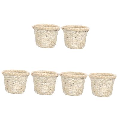 STOBOK 6pcs Woven Trash Baskets Stylish Household Waste Buckets for Office Home Decor Lightweight Seagrass Design Convenient Stackable Elegant Storage