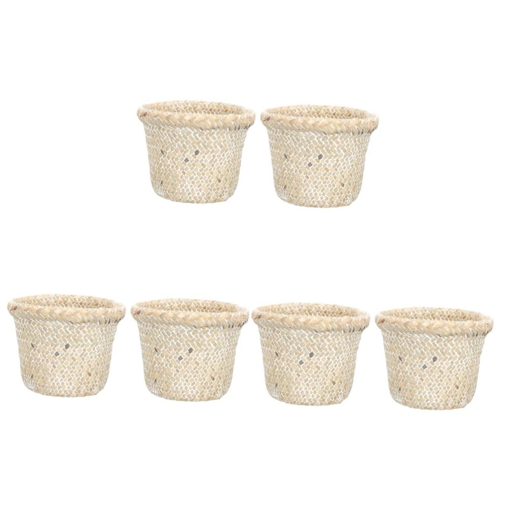 STOBOK 6pcs Woven Trash Baskets Stylish Household Waste Buckets for Office Home Decor Lightweight Seagrass Design Convenient Stackable Elegant Storage