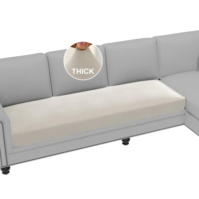 H.VERSAILTEX Fleece Couch Cushion Covers Stretch Couch Covers for 3 Cushion Couch Sofa Thick and Soft Couch Covers Washable (3 Seater Cushion Cover, Pale Oak)