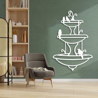 Fountain Metal Wall Art, Metal Birdbath Wall Art, Fountain Wall Decor, Garden Wall Decor, Waterfall Wall Art, Patio Wall Decor, Metal Minimalist Wall Art, Outdoor Metal Wall Art, Wall Hangings (59"x39" | 150x99.5 cm, White)