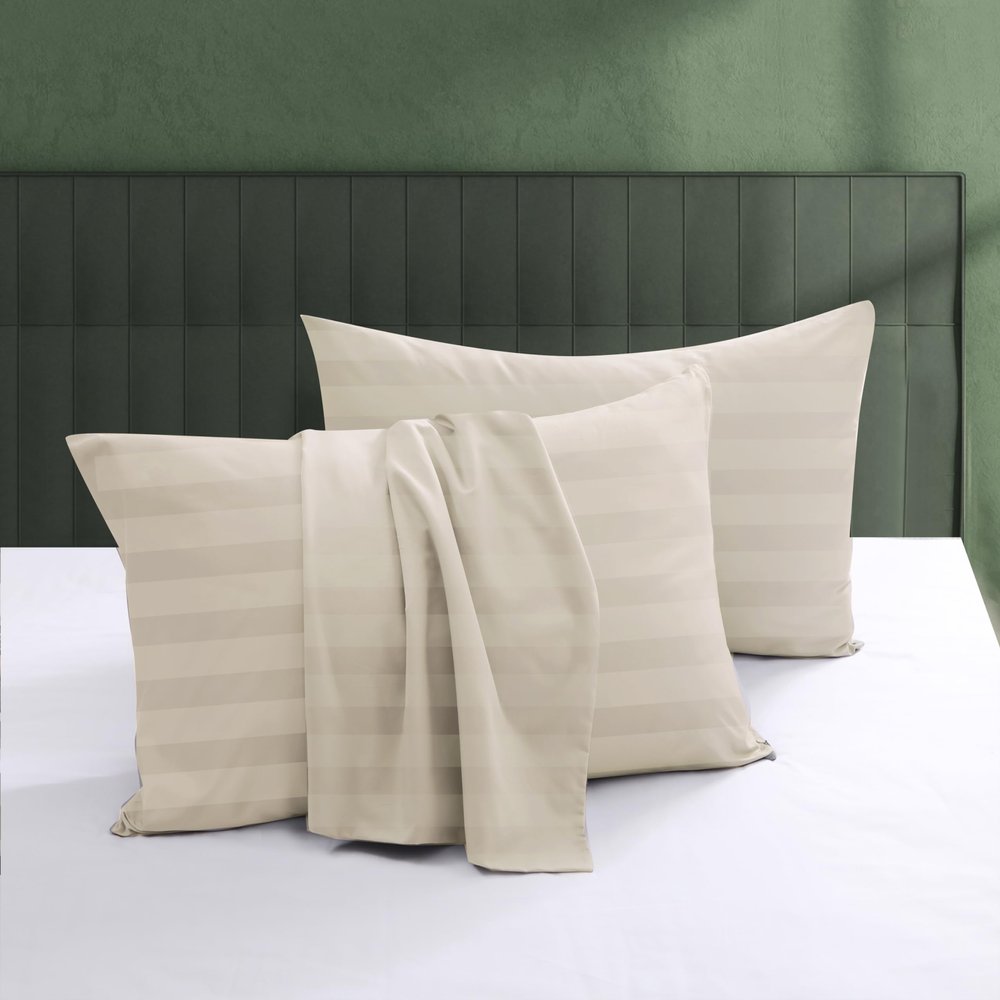 100% Egyptian Cotton Pillow Protectors Set of 4, 600 Thread Count King Size Bed Pillow Cases with Zipper, Sateen Weave Cooling Pillow Cases Quiet and Breathable Easy Care (4PCS, Stripe-Beige)