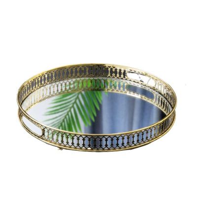 WeNtor Tray, Living Room Storage Pieces, Ornaments, Hollow Design, Used to Organize The Desktop, Jewelry Plate Golden, Round Living Room Ornaments, 32x32x5.5cm