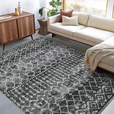FairOnly Washable 9x12 Area Rugs Boho Moroccan Large Rugs for Living Room Stain Resistant Carpet Abstract Rugs for Bedroom with Non Slip Backing Home Decor Floor Decoration Rug
