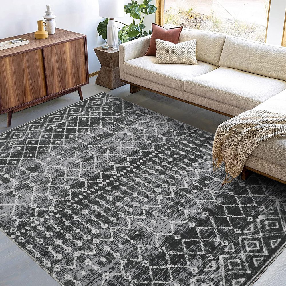 FairOnly Washable 9x12 Area Rugs Boho Moroccan Large Rugs for Living Room Stain Resistant Carpet Abstract Rugs for Bedroom with Non Slip Backing Home Decor Floor Decoration Rug