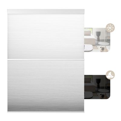 Boolegon Cordless Honeycomb Shades Day and Night Blinds Top Down Bottom Up Blackout Light Filtering Double Cellular Shade in Coordinated Hues, White, 57" W x 48" H