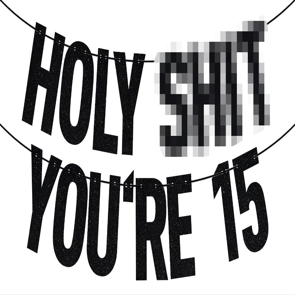 Black Glitter Holy Shit You're 15 Banner, Happy 15th Birthday/Cheers to 15 Years/Mis 15 Quince, Funny 15th Birthday Party Decorations Supplies