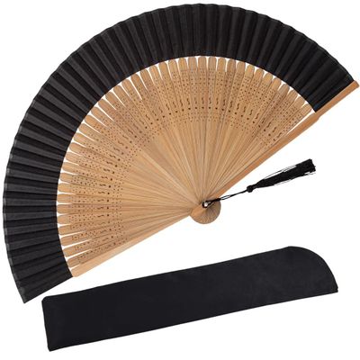 Amajiji Small Folding Hand Fan for Women, Chinese Japanese Vintage Style Bamboo Silk Fans for Party Wedding Dancing Decoration Gift Performance