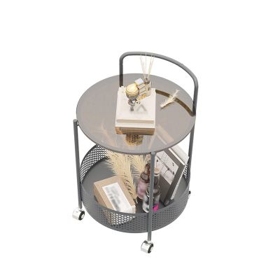Small Coffee Table with Storage on Whee Metal Frame Elegant Appearance Glass Countertop Save Space a Variety of Styles Tables for Living Room Bedroom (Color : Black, Size : Round Brown Glass)