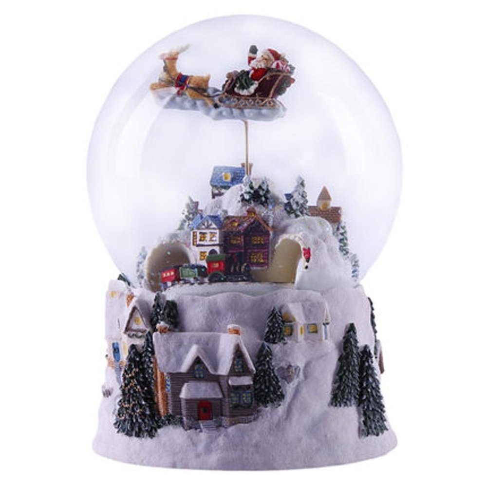 Christmas Village Santa Claus Sleigh Train Station House Figurines with Led Light and Music Adaptor Include (Size : Style 2) (Style 1)