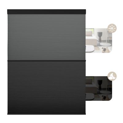 Boolegon Cordless Honeycomb Shades Day and Night Blinds Top Down Bottom Up Blackout Light Filtering Double Cellular Shade in Coordinated Hues, Black, 30" W x 64" H