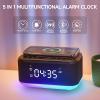 Alarm Clock Speaker Wireless Charger, Digital Alarm Clocks Bedrooms Bluetooth, Alarm Clock Dimmable Light Bedrooms Dual Alarm Snooze Dimmer 12 24H RGB Night Light Bluetooth USB AUX, Black view 2