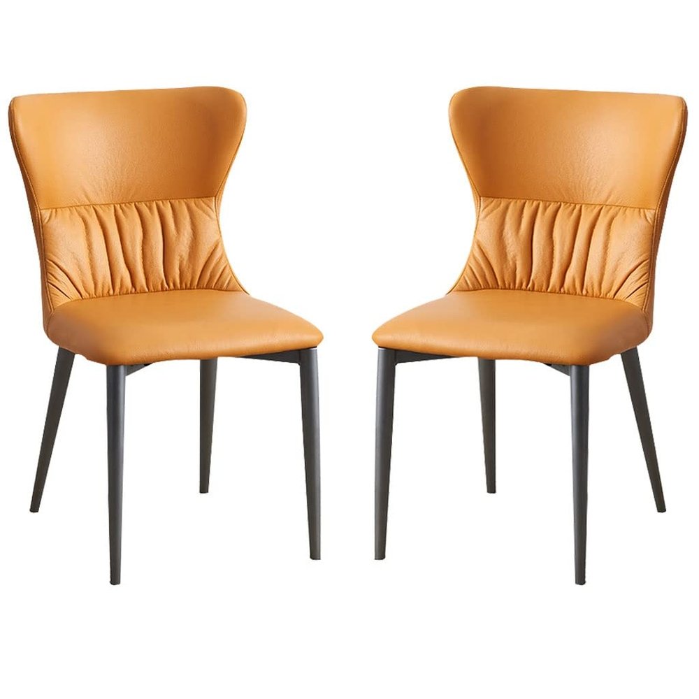 AYARNA Modern Scientific Cloth Dining Chair Set of 2 Kitchen Living Room Lounge Counter Chairs Sturdy Carbon Steel Metal Legs(Orange,Grey Leg)