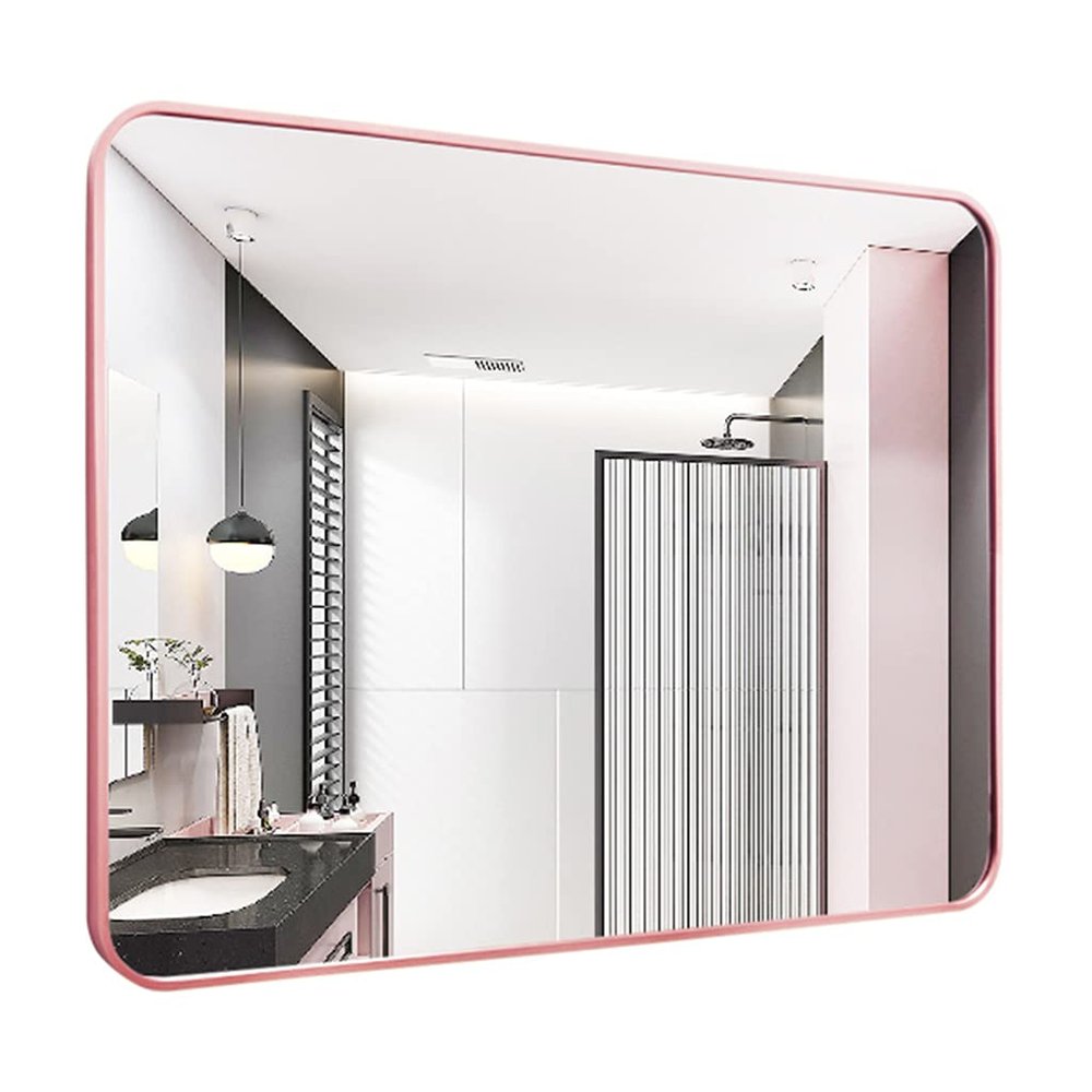 Bathroom Mirrors Wall Mounted Rectangular Bathroom Mirror Rose Gold Meatal Framed HD Vanity Mirrors Hangs Horizontal or Vertical Wall Mirror(Size:60x80cm)