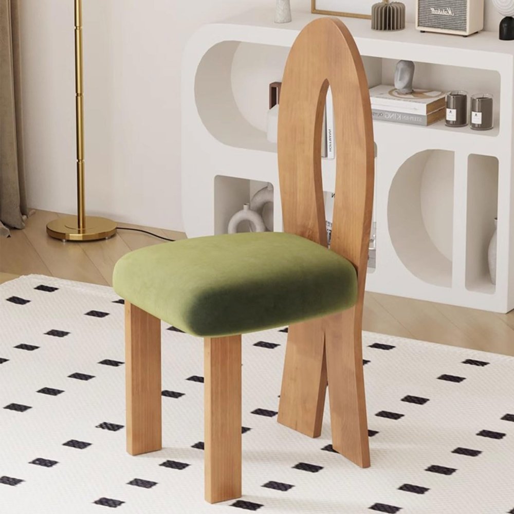 YCKEGEW Bedroom Vanity Chair for Girls,Modern Accent Chair Soft Cushion Dining Chair,Dressing Stool Wooden Back,Comfy Living Room Chair Side Chair with Wood Legs (Color : Walnut)