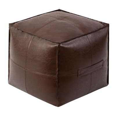 CAKERS Nordic Pouf Ottoman with Handle|Pu Leather Square Footrest|Comfortable Trendy Floor Cushion for Sitting|Moroccan Bean Bag Cubes Footstool,Brown Sugar Color,45x45x40cm(17.7x17.7x15.7in)