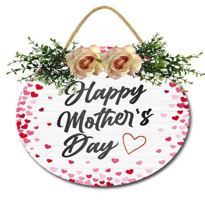 Uptell Mother Day Signs Wooden Front Door Sign Love Mom Wreath Door Sign for Party Birthday Gift Outdoor Indoor Wall Decor Farmhouse Sign Decoration 12 Inch, WOOJXI240103XE05q