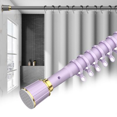 Shower Curtain Rod, Tension No Drill Adjustable Curtain Rod for Bathroom Shower Stall, RV, Windows, Closet, Stainless Steel, Anti-Slip Bathroom Rod(Color:Purple,Size:40cm-55cm)