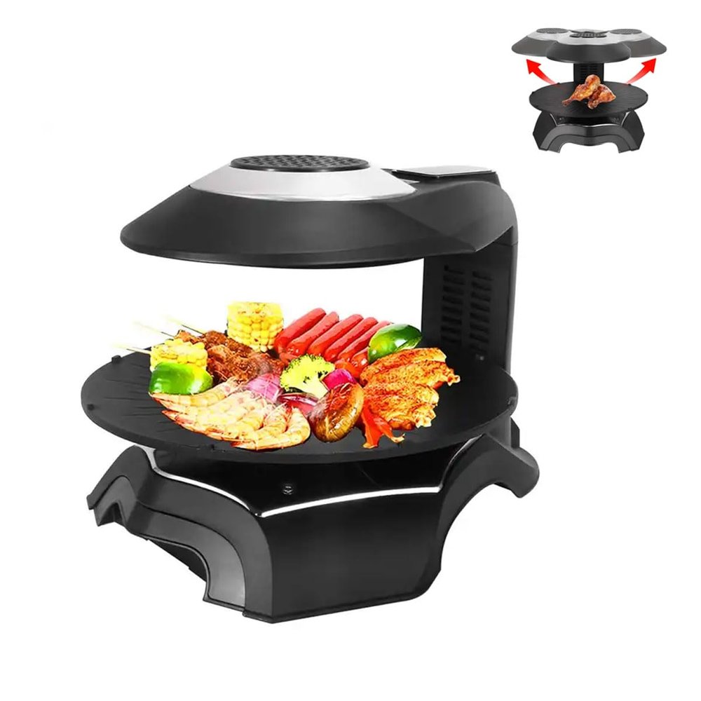 BDJSN 2024 New Electric Smokeless Grill Indoor, 1400W Infrared Korean Electric Griddle, 360 Auto-Rotate, Temperature Control, Timing Function, Removable Grill Pan for Home, Party, Camping