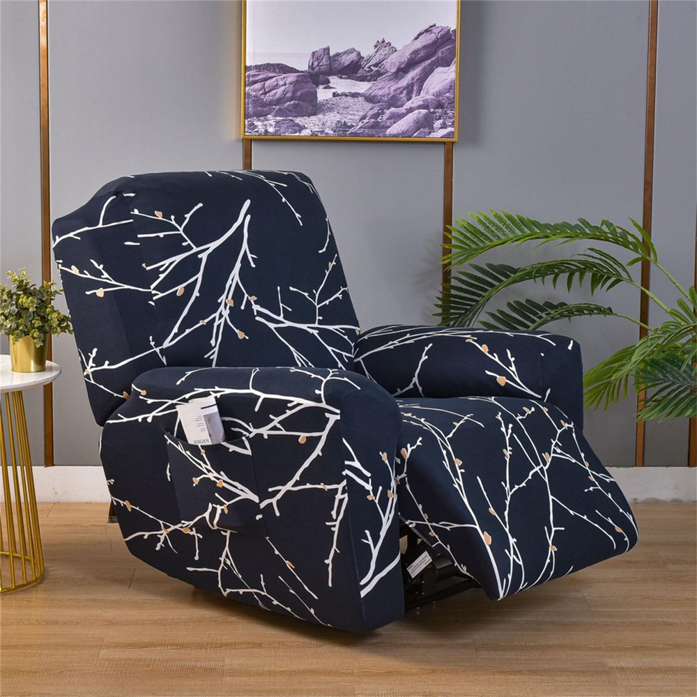 Morbuy Recliner Covers for Recliner Chair Stretch, Flowers Print 4 Pieces Recliner Slipcovers Recliner Sofa Covers Recliner Couch Cover for Kids, Pets (Plum Bossom)