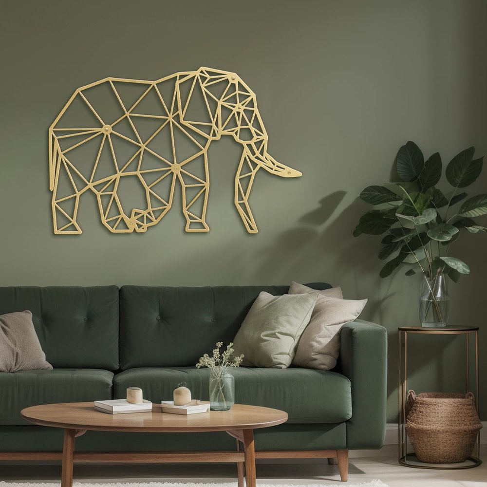 SIGNLEADER Metal Wall Art Decor Pregnant Elephant Modern Abstract Wall Sculpture Hangings Home Decoration for Living Room, Bedroom, Bathroom, Kitchen, Outdoor - 36" Gold