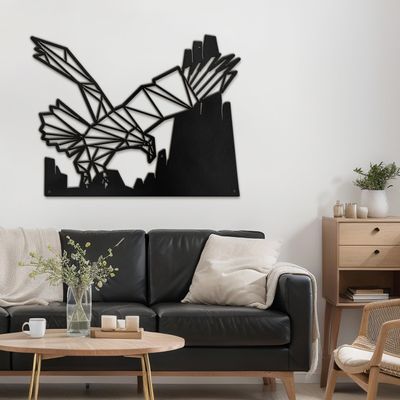SIGNLEADER Metal Wall Art Decor Eagle Preying Modern Abstract Wall Sculpture Hangings Home Decoration for Living Room, Bedroom, Bathroom, Kitchen, Outdoor - 36" Black