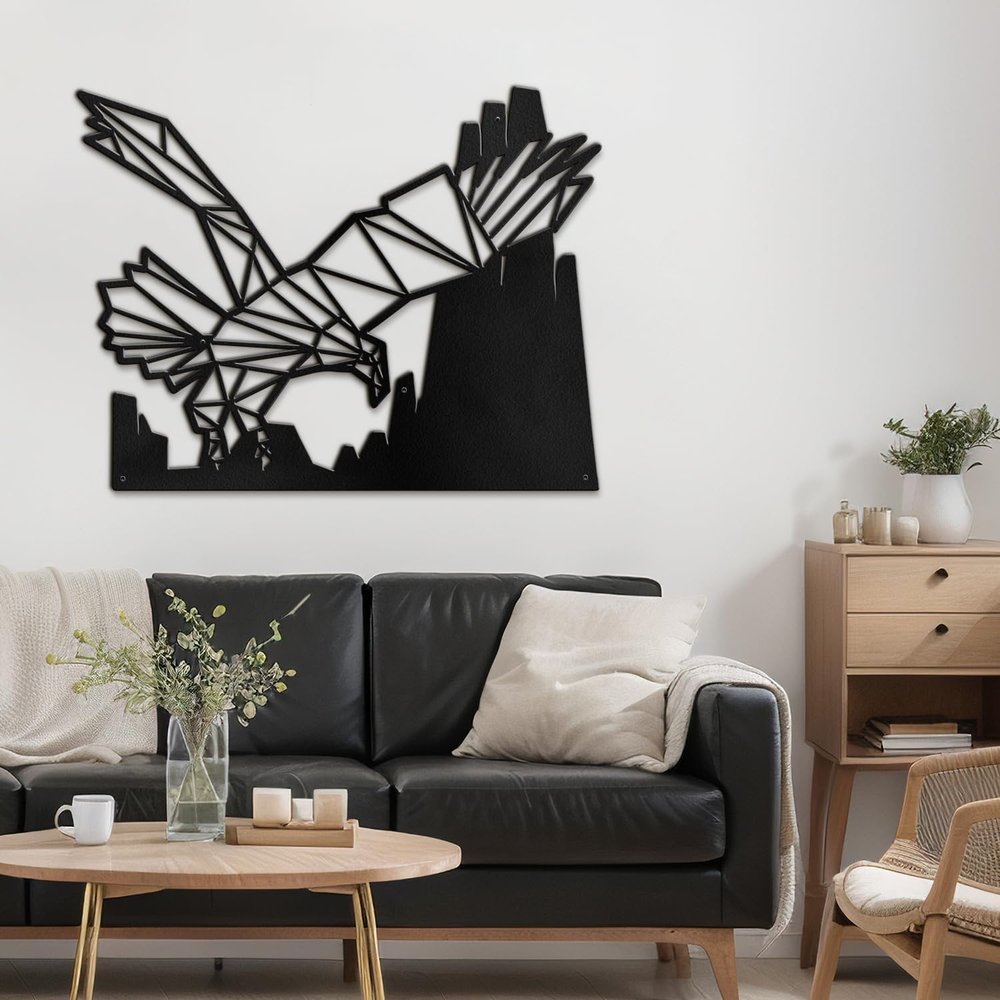 SIGNLEADER Metal Wall Art Decor Eagle Preying Modern Abstract Wall Sculpture Hangings Home Decoration for Living Room, Bedroom, Bathroom, Kitchen, Outdoor - 36" Black