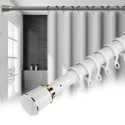 Shower Curtain Rod, Tension No Drill Adjustable Curtain Rod for Bathroom Shower Stall, RV, Windows, Closet, Stainless Steel, Anti-Slip Bathroom Rod(Color:White,Size:70cm-120cm)